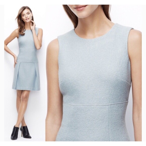 Ann Taylor Dress Boiled Wool Sleeveless Light Blue Pleated Skirt Office 10P $139 - Picture 1 of 11